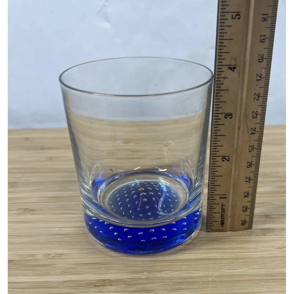 American Atelier Old Fashioned Rocks Cobalt‎ Blue Controlled Bubble Glass 4